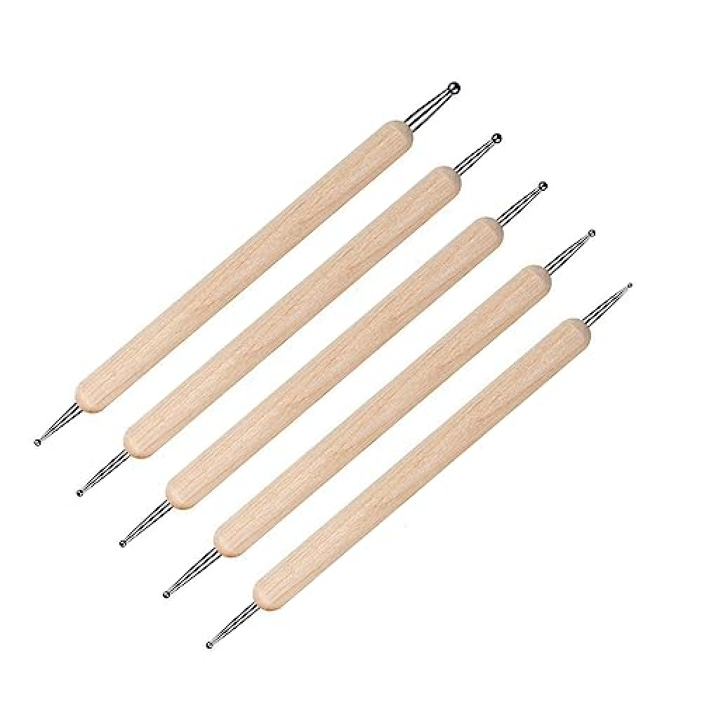 5 Pcs Embossing Stylus Set with Different Size Wooden Ball Embossing Stylus Double End Tracing Dotting Tool