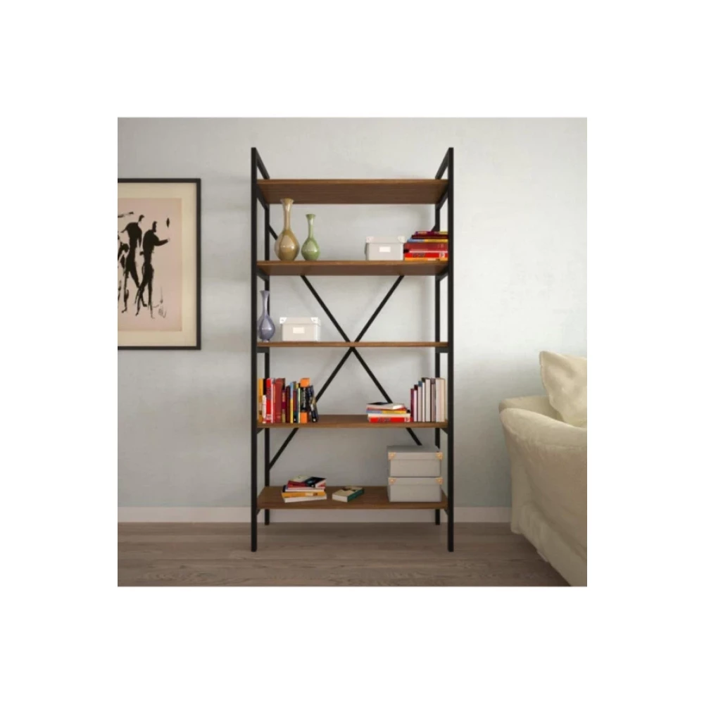 5 Raflı Metal Kitaplık 90X180x35 Ceviz Kitaplık Fiyatı