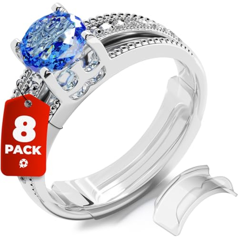 5 STARS UNITED Ring Sizer Adjuster for Loose Rings - 8 Pack Easy-Clip Guards, Fits Flat Bands Up to 8mm, Spacers & Tighteners, Reduces Size by 0.5-1, Invisible Design for Women & Men