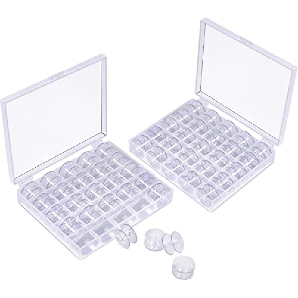 50 Pcs Bobbins, Plastic Bobbins for Sewing Machine, Sewing Bobbins with Bobbin Case, Bobbin for Sin-ger/Bro-Ther, Bobbins for Singer Sewing Machine