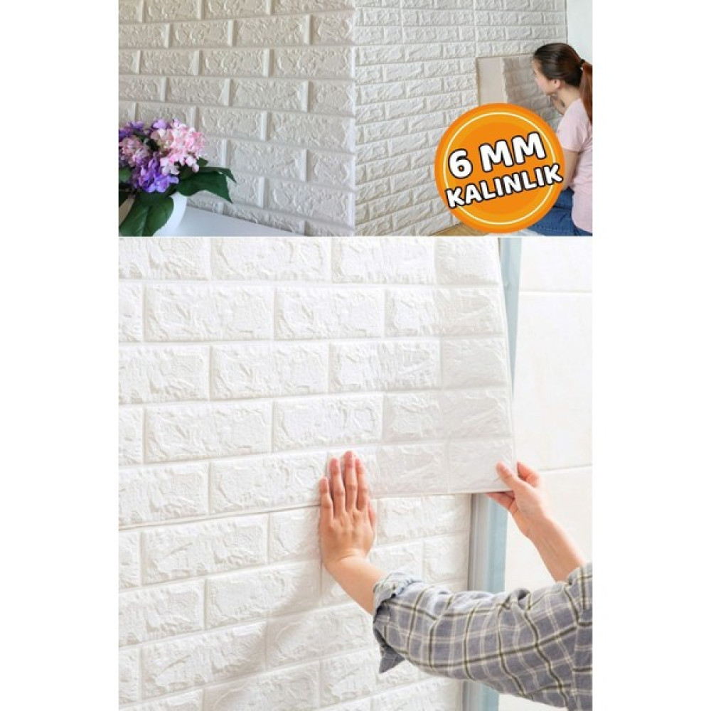 50 x 30 cm 0,17 M² Kendinden Yapışkanlı Duvar Kağıdı Esnek Köpük Paneli 3D Boyutlu Tuğla Desen Beyaz Duvar Kağıdı Fiyatı