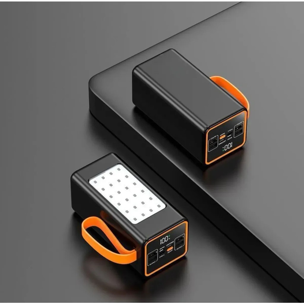 50.000 Mah Hızlı Şarj Kamp Işıklı 4x USB 1x Type-C 1x Micro 1x Lightning Çıkışlı LED Panel Powerbank - Siyah Bilgisayar Çevirici ve Adaptörü Fiyatı