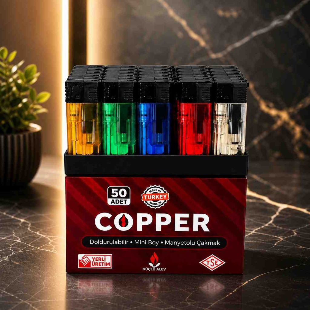 50’li Copper Manyetolu Çakmak Paketi – Doldurulabilir Mini Boy Renkli Çakmak Seti Çakmak Fiyatı