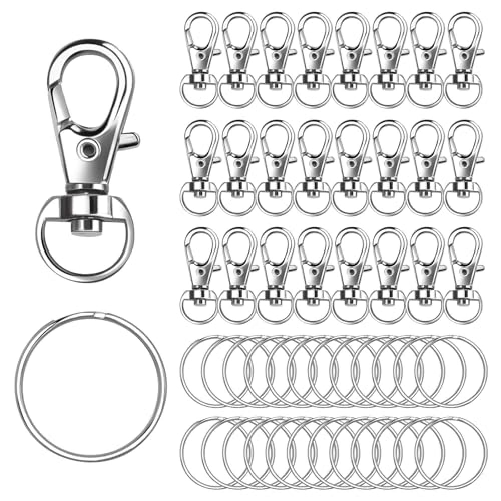 50PCS Premium Keychain Making Kit, Including 25PCS Keychain Clips Hooks and 25PCS Key Chain Rings, Metal Swivel Lobster Claw Clasp with Key Ring, for Keychain Clip, Key, Jewelry Making, Silver