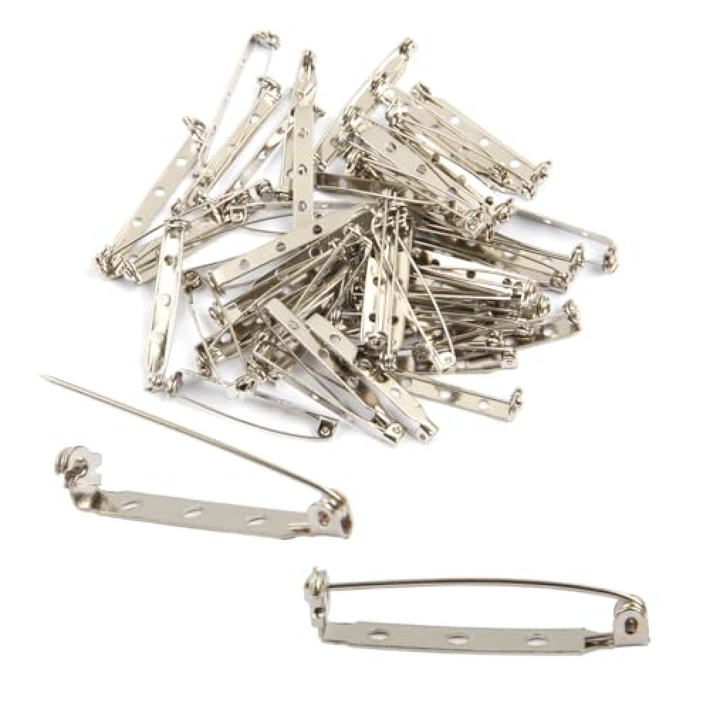 50pcs Silver Bar Pin Backs for Crafts & Badges - 1.5 Inch Clasp Brooch Pin Backs