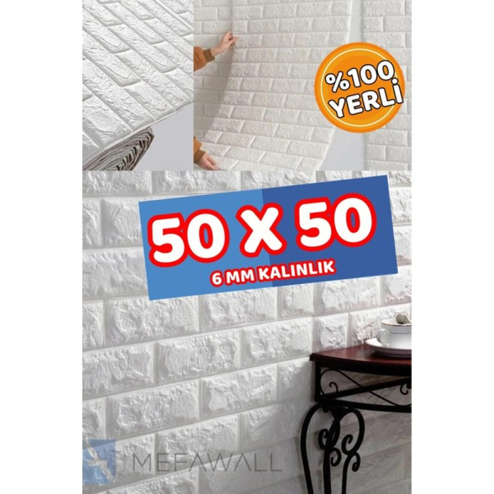 50X50 cm 0,27 M² Kendinden Yapışkanlı Duvar Kağıdı Esnek Köpük Paneli 3D Boyutlu Tuğla Desen Beyaz Duvar Kağıdı Fiyatı