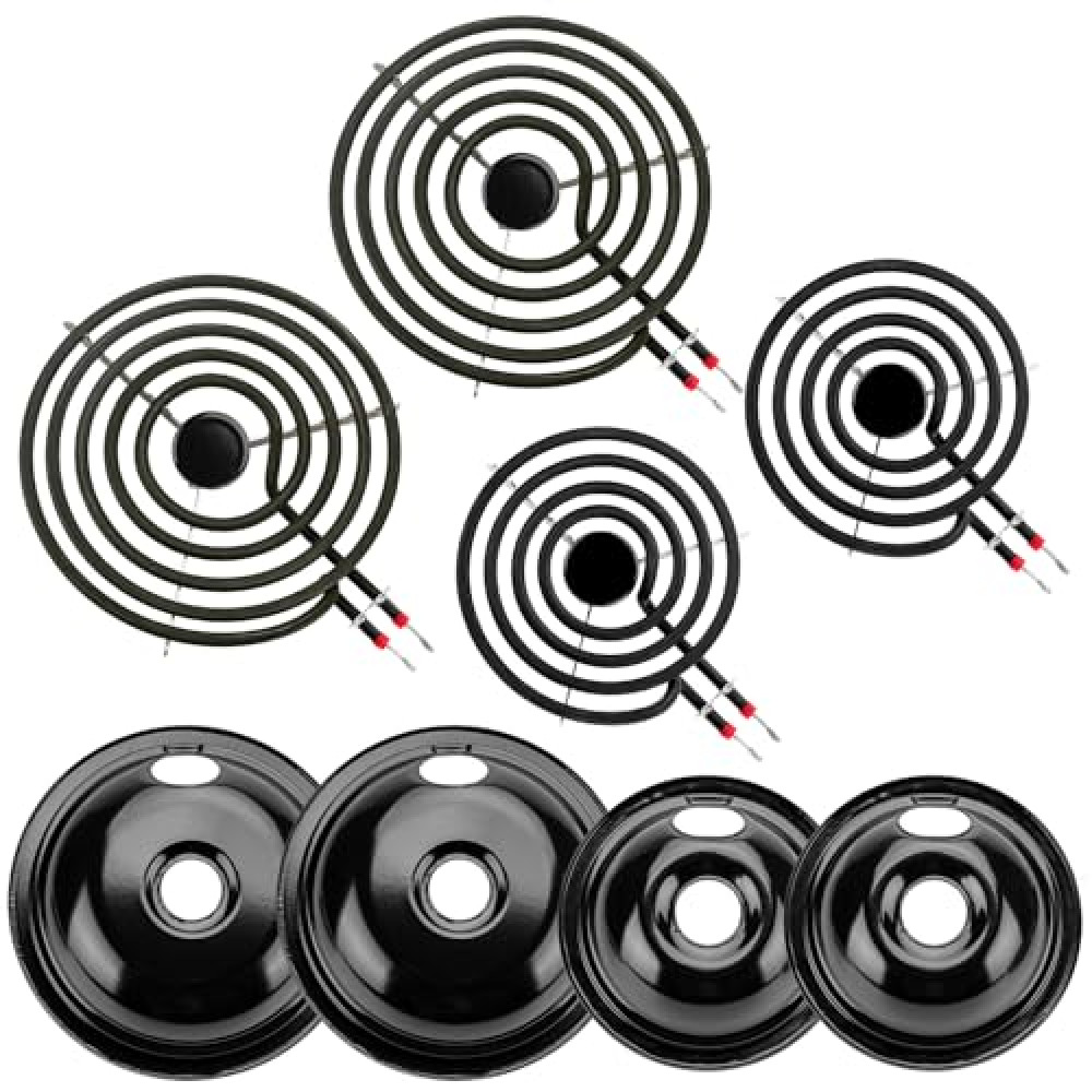 5304430149 5304430150 Black Porcelain Drip Pan Set & MP22YA Electric Range Burner Element Unit Set by Cenipar-Compatible with Frigi-daire Ken-more Cros-ley Tap-pan Range Oven/Stove