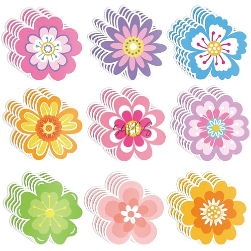 54 Pcs Spring Flower Cut-Outs Double Printed Paper Flower Decor for Spring Bulletin Board Classroom Decoration (Flower 54)