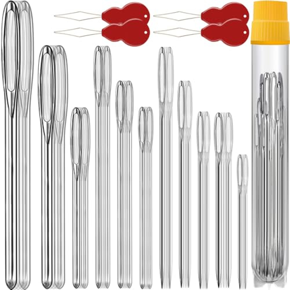 55 PCS Large-Eye Blunt Needles, Large Eye Sewing Needles, 11 Sizes Hand Sewing Needles, Knitting Needles, Yarn Needles, Embroidery Needle, Quilting Needles with 4 Threaders, Weaving Stringing Needles