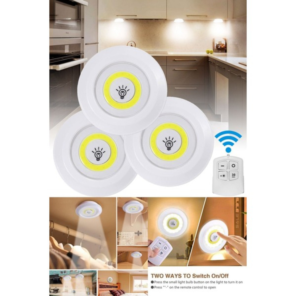 5DM 3lü Uzaktan Kumandalı Pilli Yapışkanlı Kablosuz LED Spot Lambalar - Renkli Gece Lambası Fiyatı