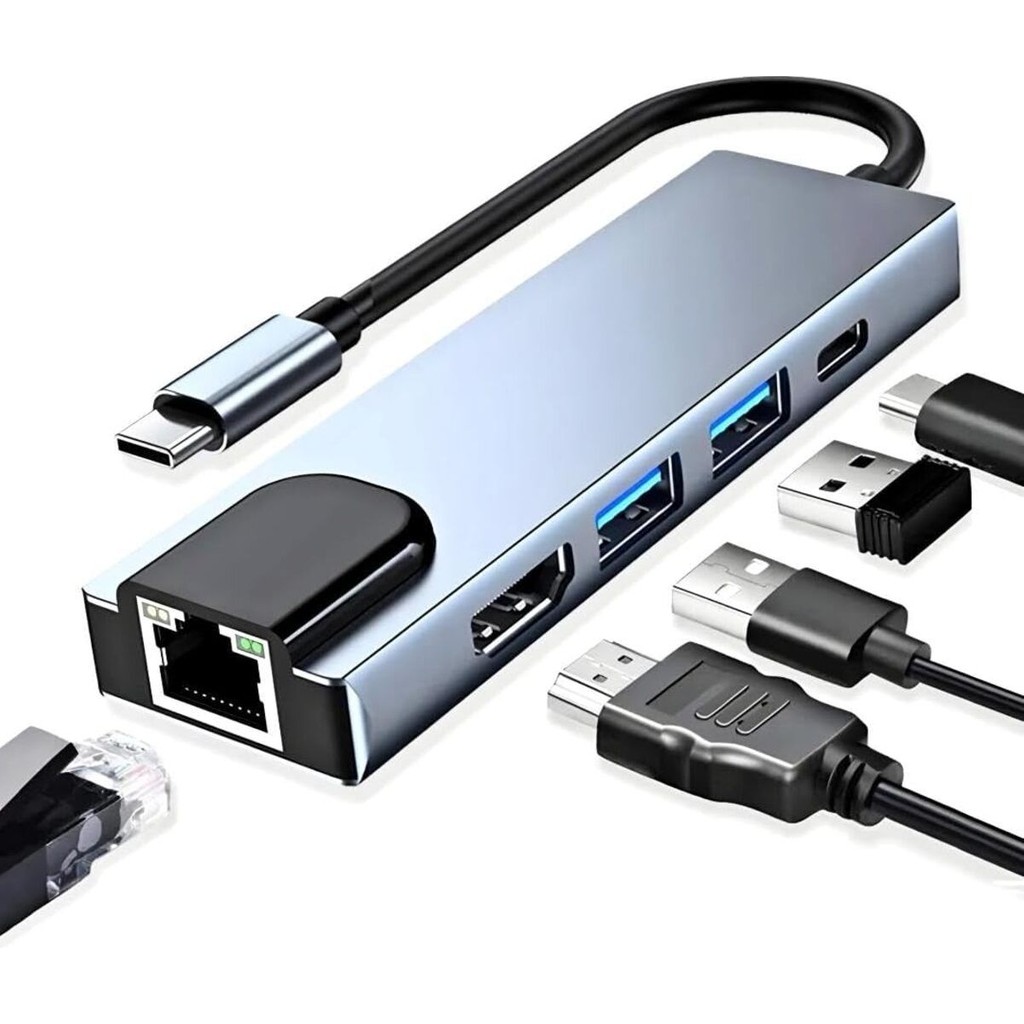 5in1 Type-C (Usb-C) HDMI Hub ve RJ45 Lan (Ethernet) Adaptörü: 4K (1080P) Hdmı, 2 x USB 3.0 ve Typ Bilgisayar Çevirici ve Adaptörü Fiyatı
