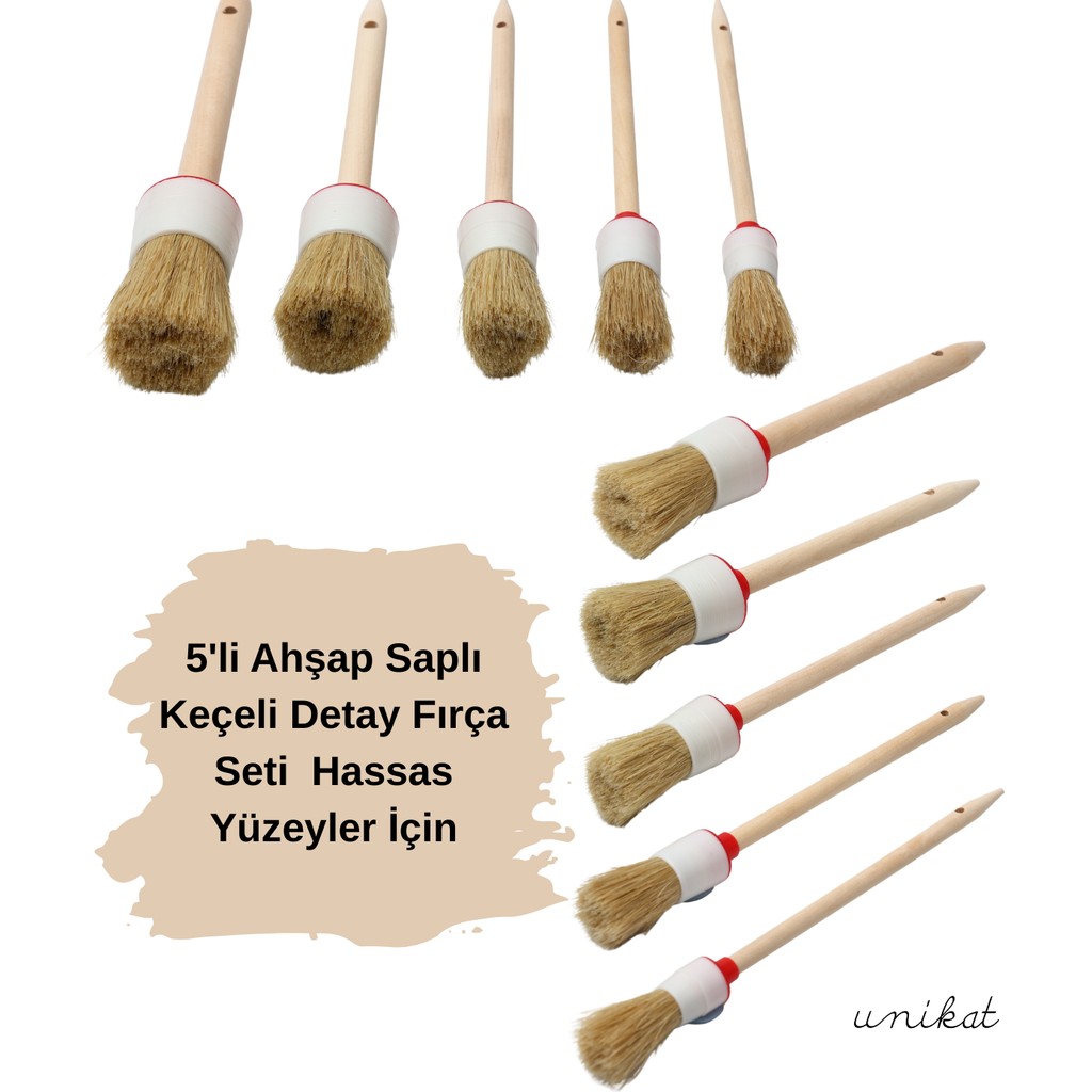 5'li Ahşap Saplı Keçeli Detay Fırça Seti Hassas Yüzeyler Için Uygundur Diğer Fiyatı