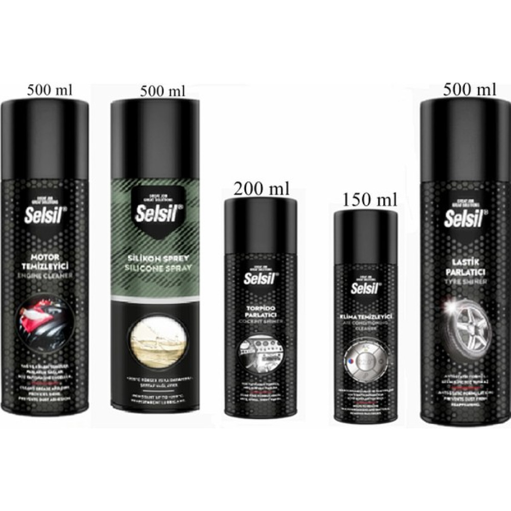 5'li Araç Bakım Seti-Motor Temizleme Spreyi -Silikon Sprey- Lastik Parlatıcı 500 Ml-Torpido Par. 200 Ml-Klima Temizleme 150ML Torpido Bakımı Fiyatı