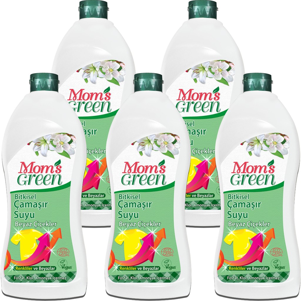 5'li Set Mom's Green Bitkisel Çamaşır Suyu - Beyaz Çiçekler Eco (5 adet x 750 ml) - 750 ml Çamaşır Yıkama Fiyatı