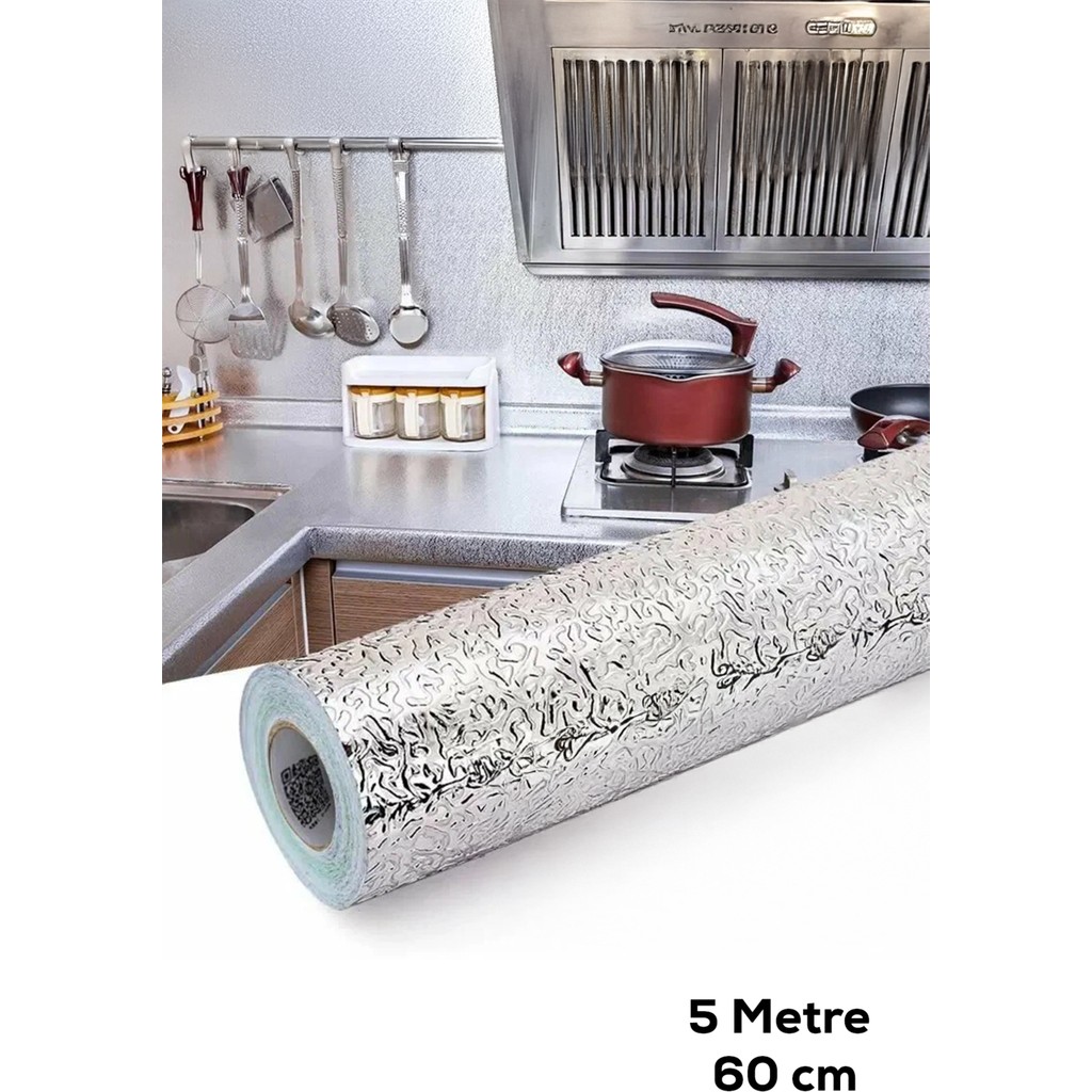 5METRE x 60 cm Mermer Desenli Yapışkanlı Folyo-Mutfak, Banyo ve Mobilya Duvar Kağıdı Yenileme Için Kolay Uygulama - 60 x 500 cm - Gümüş Diğer Fiyatı