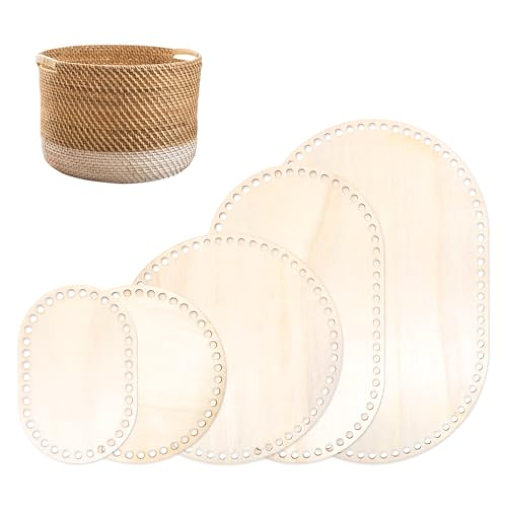 5Pcs Wooden Basket Bottom, 3 Sizes Oval Crochet Basket Base 2 Sizes Round Blank Solid Crochet Basket Wood Base for DIY Basket Craft Knitting Weaving Supplies Home Decoration Furniture & Decor Fiyatı