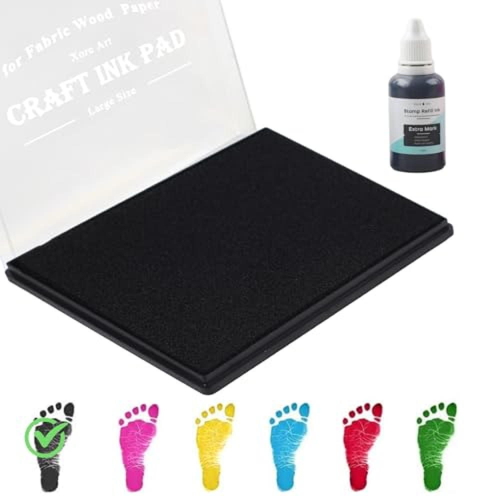 5"x4'' Large Ink Pad Washable Stamp Ink Pad for Baby Footprint Handprint with 30ml Premium Refill Ink (Black)