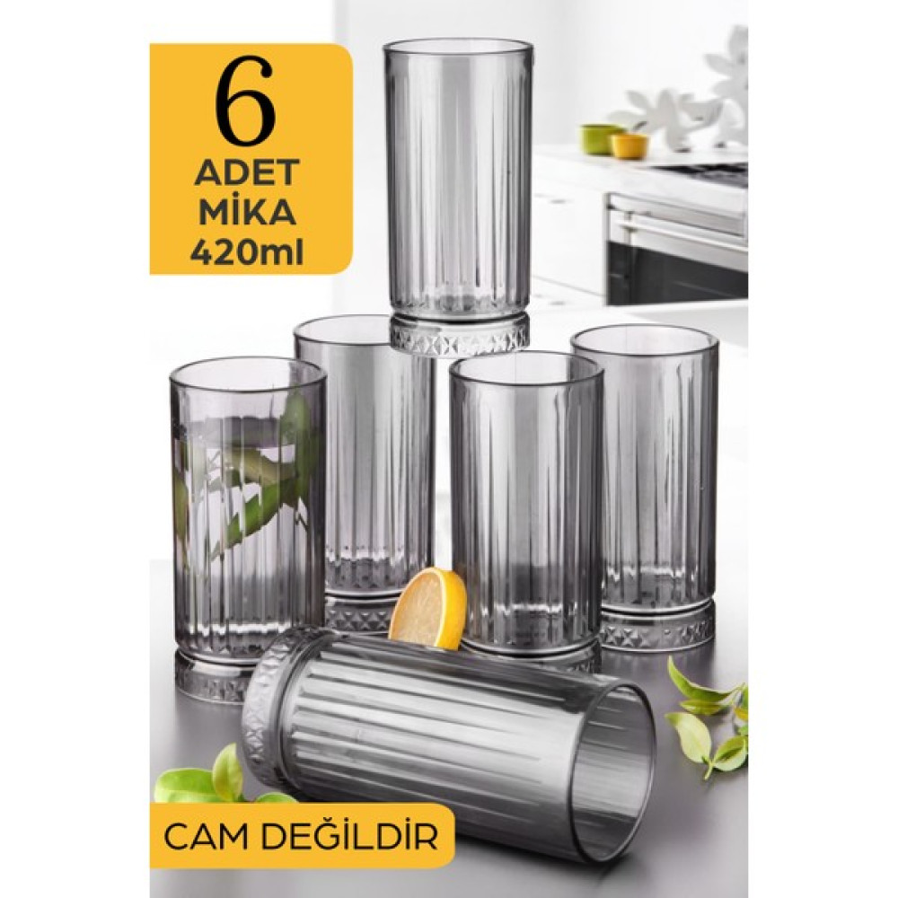 6 Adet 420 ml Füme Renk Su Meşrubat Bardağı Elysia Model Mika Bardak - Cam Değildir - Fincan / Bardak / Kahve Takımı Fiyatı