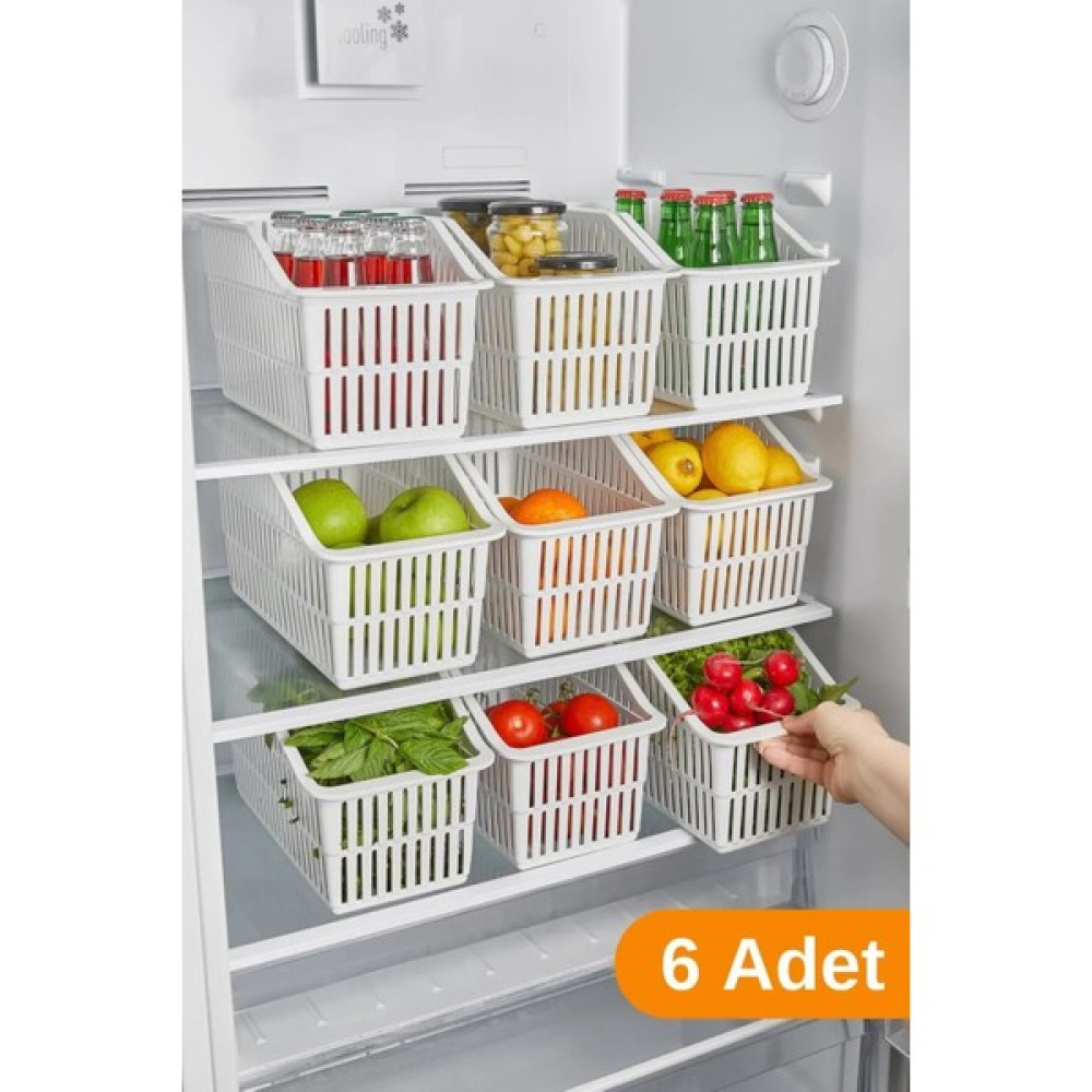 6 Adet - Buzdolabı / Dolap Içi Düzenleyici Organizer - Beyaz Saklama Kapları Fiyatı