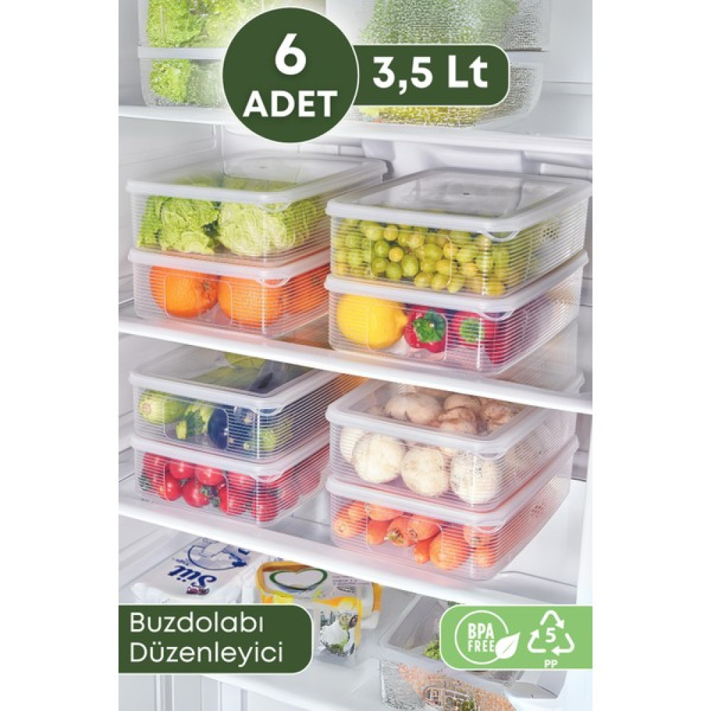 6 Adet Buzdolabı Düzenleyici Saklama Kabı Seti 3,5 Lt Şeffaf- Sebze Meyve Erzak Saklama -dipfriz - Şeffaf Saklama Kapları Fiyatı