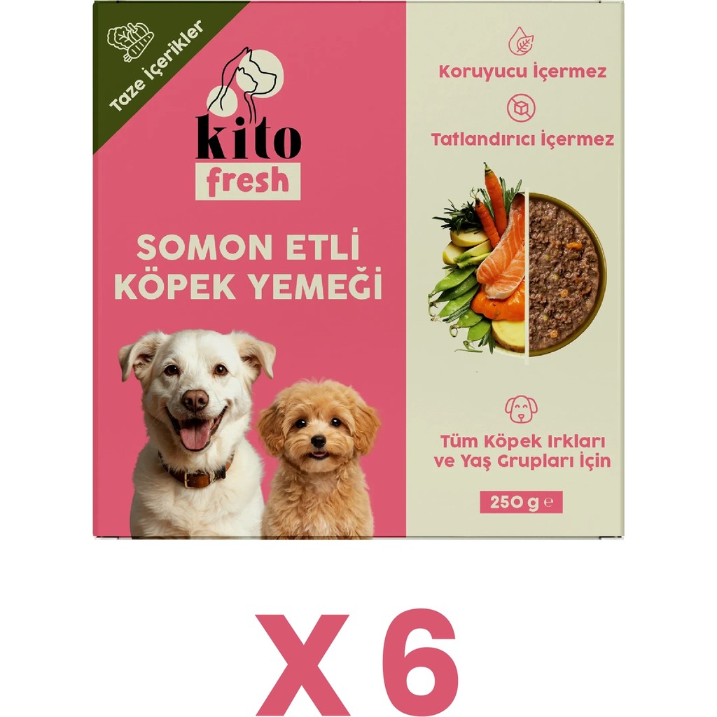 6 Adet Kito Fresh Somon Etli Köpek Yemeği %100 Taze İçerikli Mama (1,5 KG) Diğer Fiyatı