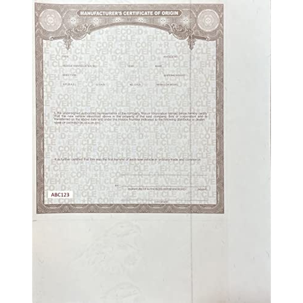 6 ea. Manufacturer Certificate of Origin MCO/MSO for Motor Vehicle/Trailer/Motorcycle - New
