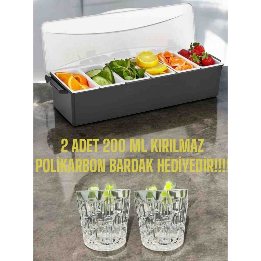 6 Gözlü Sunumluk,konteyner Bar,çerezlik ( 2 Adet 200 ml , Kırılmaz, Çizilmez, Polikarbon Plastik Bardak Hediyedir!!!! ) Fincan / Bardak / Kahve Takımı Fiyatı