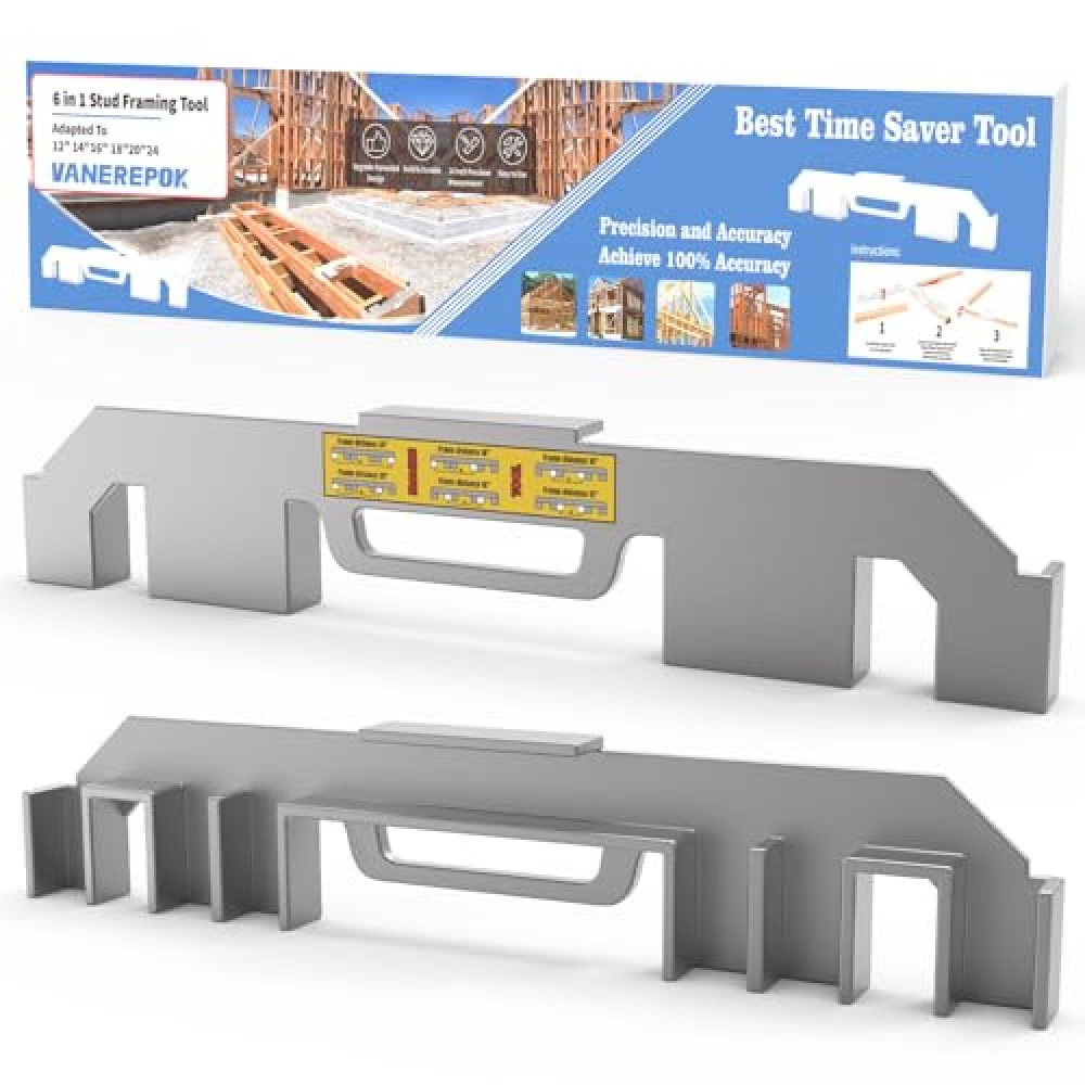 6 In 1 Framing Tools,12/14/16/18/20/24 Inch On Center Framing Spacing Tool,Solid Cast Aluminum Framing Spacing Tool,Precision Framing Stud Layout Tools