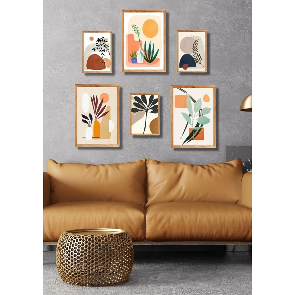 6 Lı Ahşap Çerçeve Görünümlü Bohem Yapraklar Duvar Dekoru Salon Oturma Yatak Odası Için Tablo Seti - 20 x 30 Kanvas Tablo Fiyatı