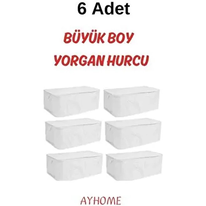6 Li Büyük Boy Yorgan Yatak Döşek Hucu Çeyizlik Çok Amaçlı Baza Altı Düzenleyici Hurç 100 x 50 50 cm - Beyaz - 6 Adet Yorgan Fiyatı