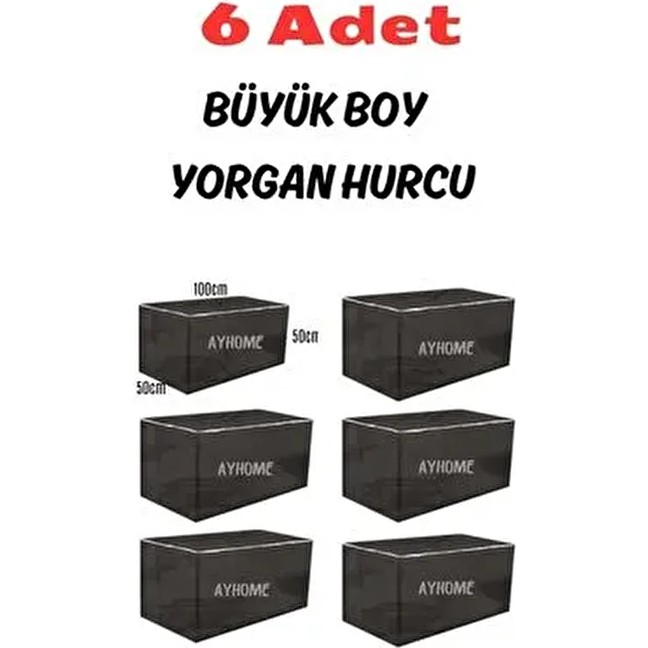 6 Li Büyük Boy Yorgan Yatak Döşek Hucu Çeyizlik Çok Amaçlı Baza Altı Düzenleyici Hurç 100 x 50 50 cm - Siyah - 6 Adet Yorgan Fiyatı