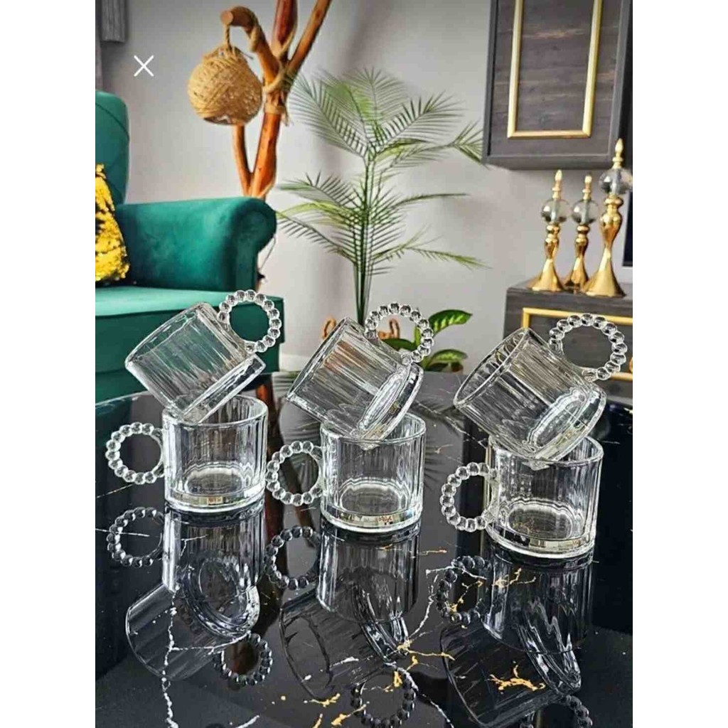 6 Lı Cam Boncuk Kulplu Bardak Kupa Çay Kahve Meşrubat Bardagı - 6 Adet - 300 ml Fincan / Bardak / Kahve Takımı Fiyatı