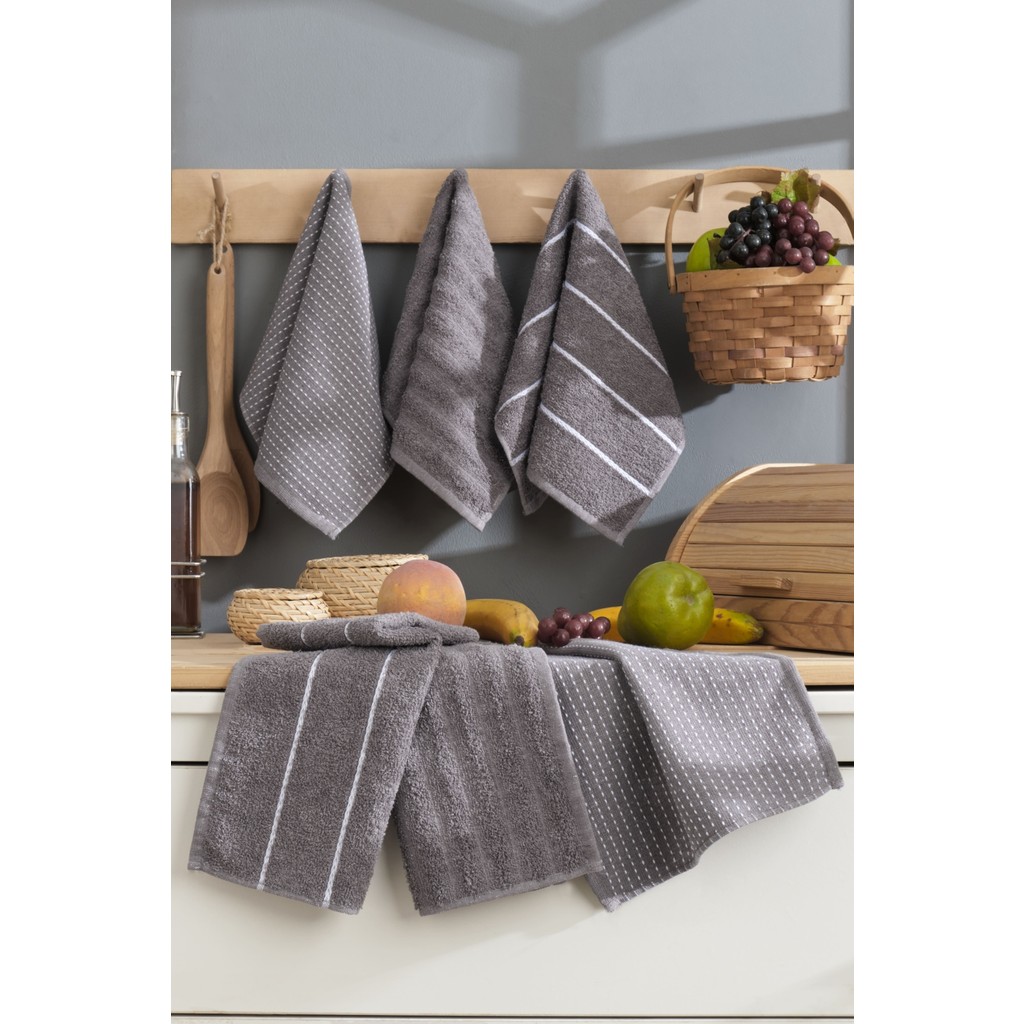 6 Lı Mutfak Havlusu 30 x 50 cm Sophia Serisi Mutfak Havlusu Kurulama Havlusu - 6'lı - Antrasit El / Yüz Havlusu Fiyatı