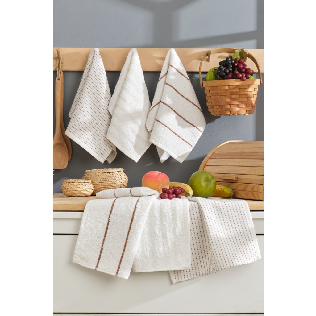 6 Lı Mutfak Havlusu 30 x 50 cm Sophia Serisi Mutfak Havlusu Kurulama Havlusu - 6'lı - Krem El / Yüz Havlusu Fiyatı