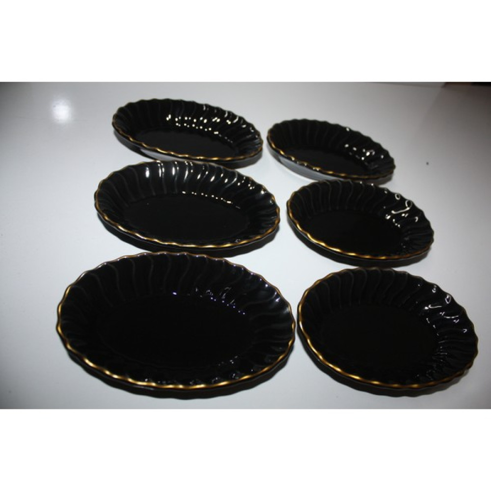 6 Lı Oval Yaldızlı Kahvaltılık - Siyah Kahvaltı Takımı Fiyatı