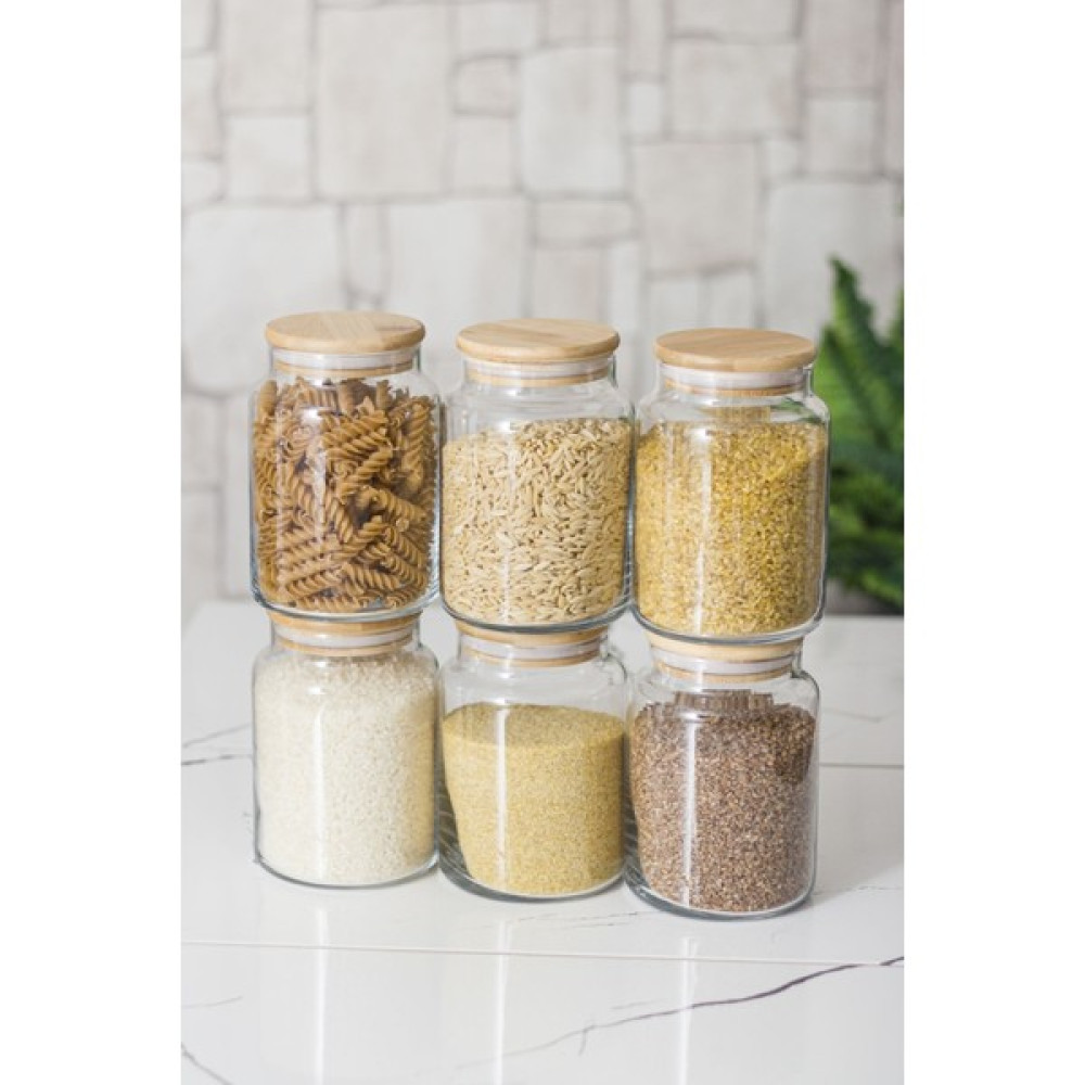 6 Lı Set Bambu Kapaklı Cam Kavanoz Erzak Saklama Kabı 800 ml Orta Boy ( Vakum Kapak ) Saklama Kapları Fiyatı