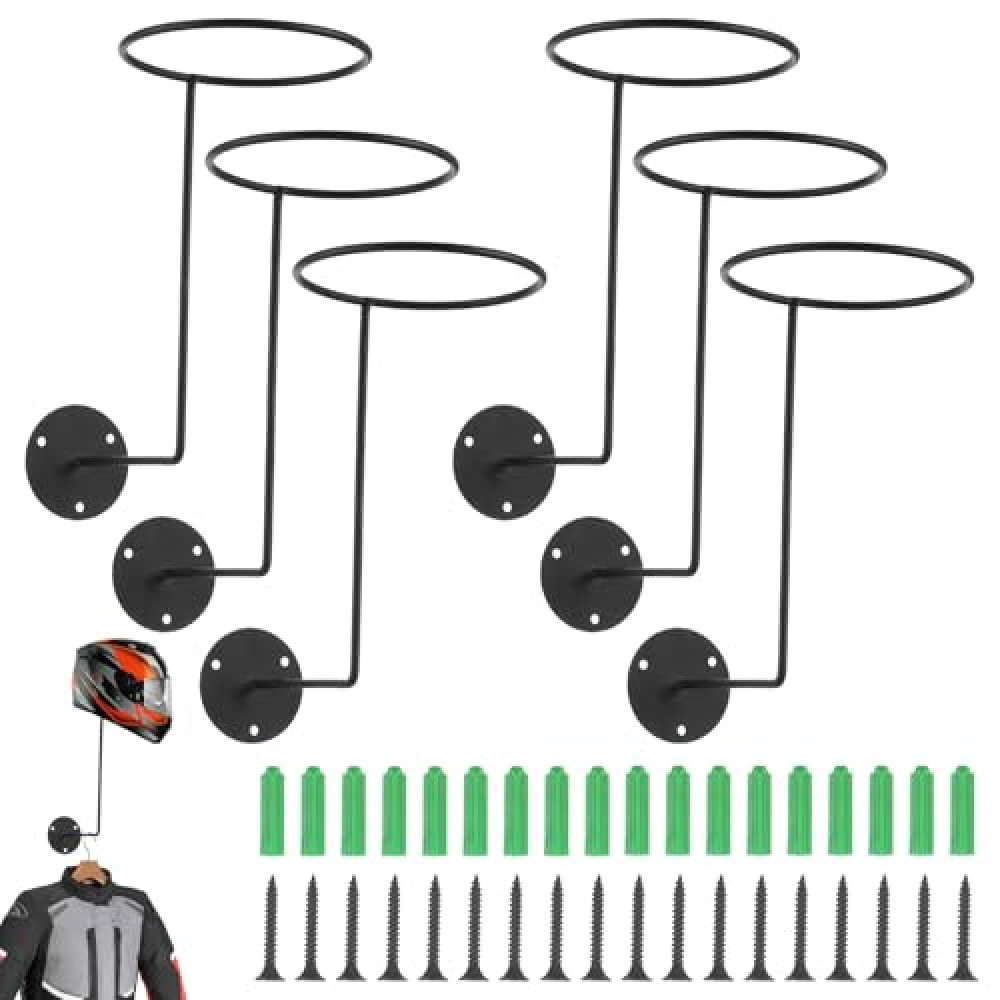 6 Pack Helmet Wall Mount, Metal Helmet Hanger Wall Mount, Black Helmet Wall Mount Display, Motorcycle Helmet Rack, Multifunctional Helmet Mount For Coats, Jacket, Hats, Balls