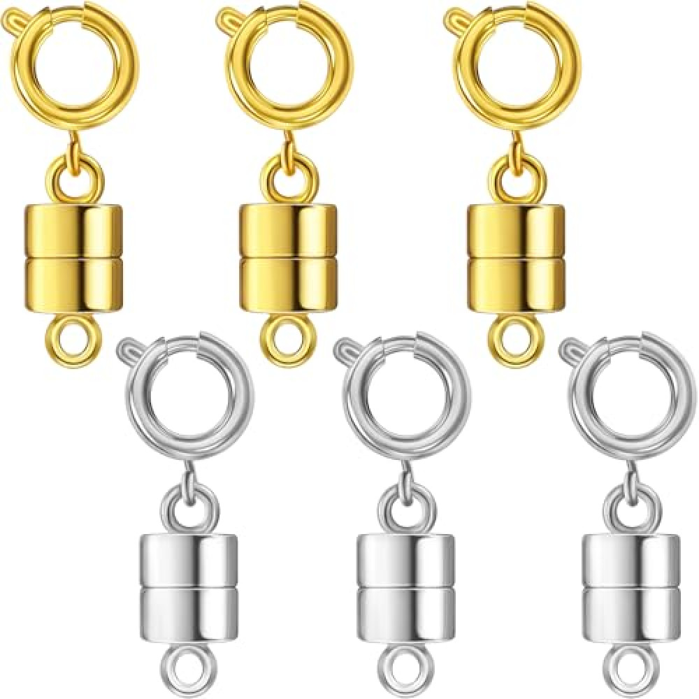 6 Pack Magnetic Necklace Clasps and Closures, 18K Gold and Silver Plated Jewelry Clasps Converters, Suitable for Bracelet Necklaces Anklet Chains, Gold&Silver