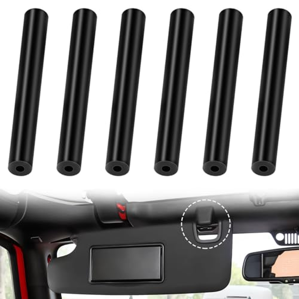 6 Pack Sun Visor Repair Kit, Compatible with -Jeep- Wrangler, JK JKU 2007-2017 Driver & Passenger Side Sunvisor Repair Tube(Black)