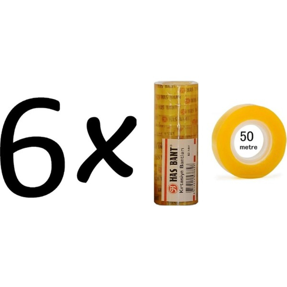 6 Paket Hasbant Şeffaf Para Bandı 50 Metre 12'li Ofis Malzemeleri Fiyatı