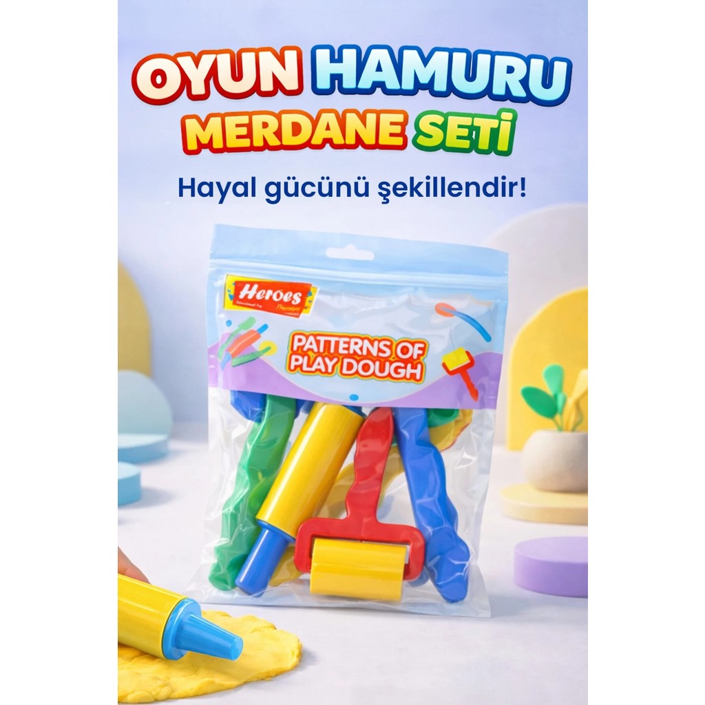 6 Parça Oyun Hamuru Kalıbı - Merdane Oklava Silindir Kalıpları - Hamur Kalıpları Merdane Seti - Çok Renkli Oyun Hamuru & Kil Fiyatı