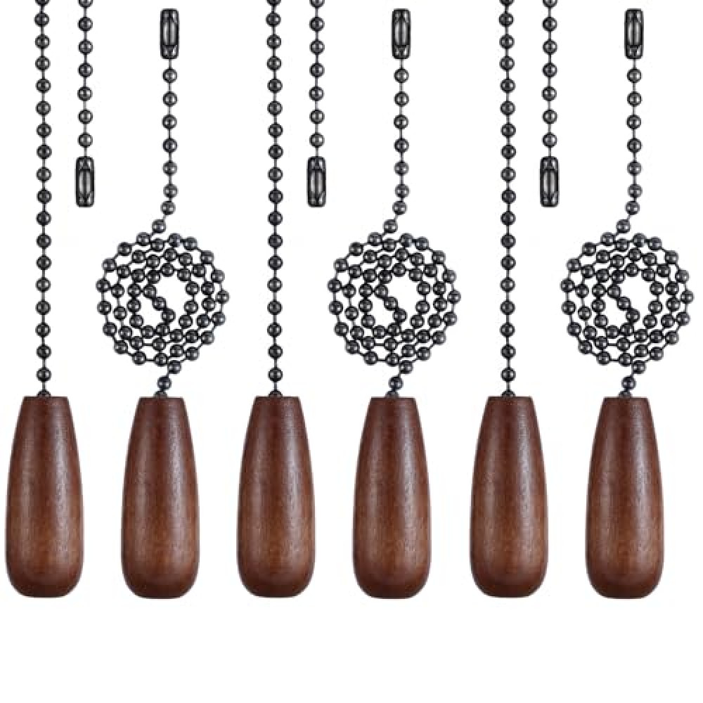 6 Pieces Wooden Ceiling Fan Pull Chains Extender Set, 12 inch Decorative Pulls Chain Extension for Ceiling Light Lamp Fan Chain Ornaments