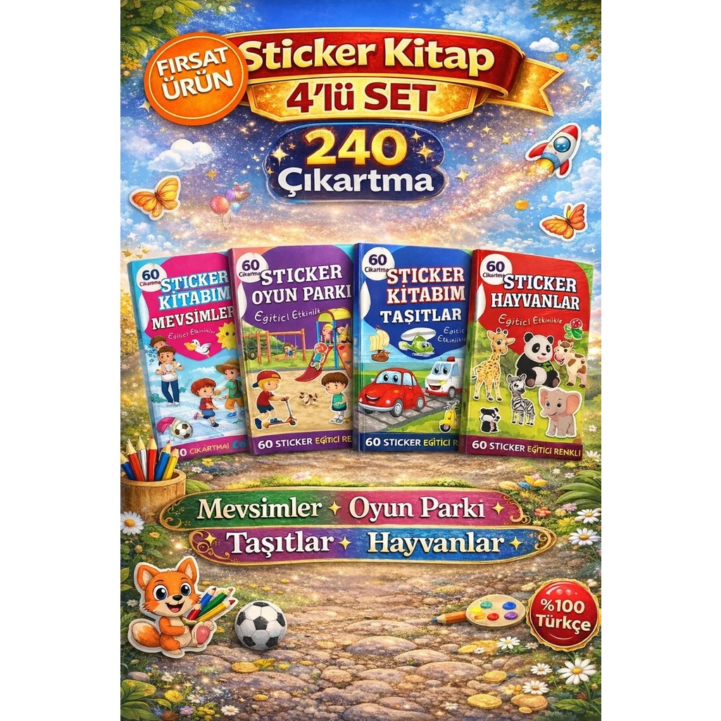 60 Çıkartmalı Sticker Kitabı –eğitici Etkinlik Kitabı (Hayvanlar, Taşıtlar, Mevsimler, Oyun Parkı) Eğitici Oyuncak Fiyatı