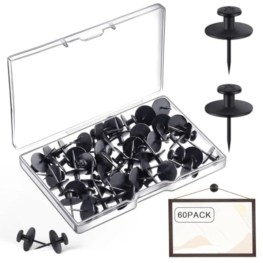 60 PCS Double-Headed Picture Hanging Nails Thumb Tacks for Wall Hangings,Heavy Duty Push Pins,Renter Friendly Wall Hooks Decor Small Picture Frame Hangers for Drywall Cork Board Pictures Tapestry&Art