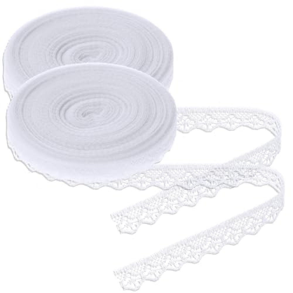 60 Yards x 0.5 Inch Lace Ribbon Vintage Lace Trim Crochet Cotton Lace Edge Crochet Lace Ribbon Trim for Christmas Package DIY Sewing Wedding Bridal Dress, Costume, Crafts and Sewing