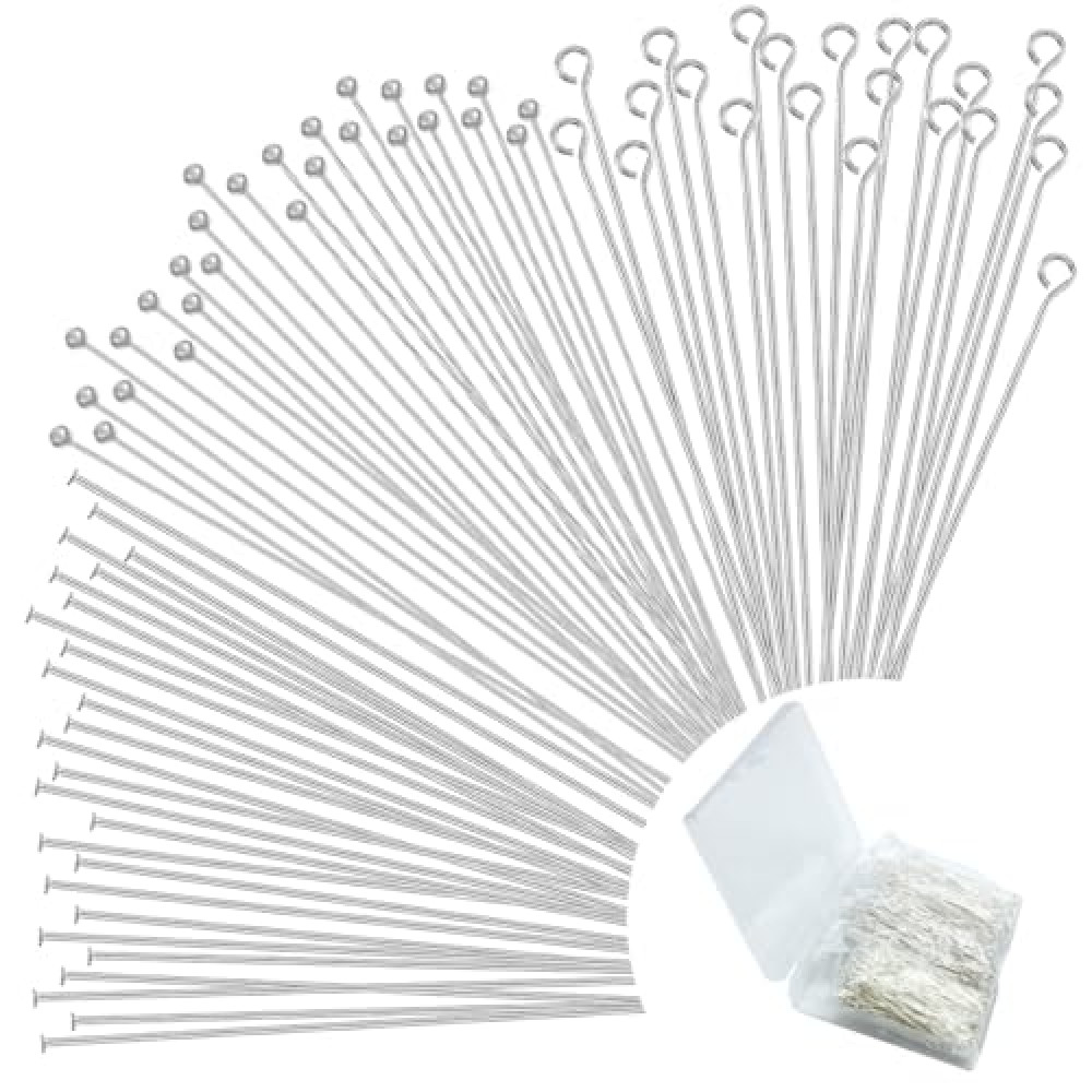 600 Pieces 2 Inch Ball Head Pins Flat Head Pins Eye Pins for Jewelry Making DIY Bendable Head Eye Pins with Plastic Box Metal End Headpins for Craft Earring Bracelet Necklace Pendant Supplies (Silver)