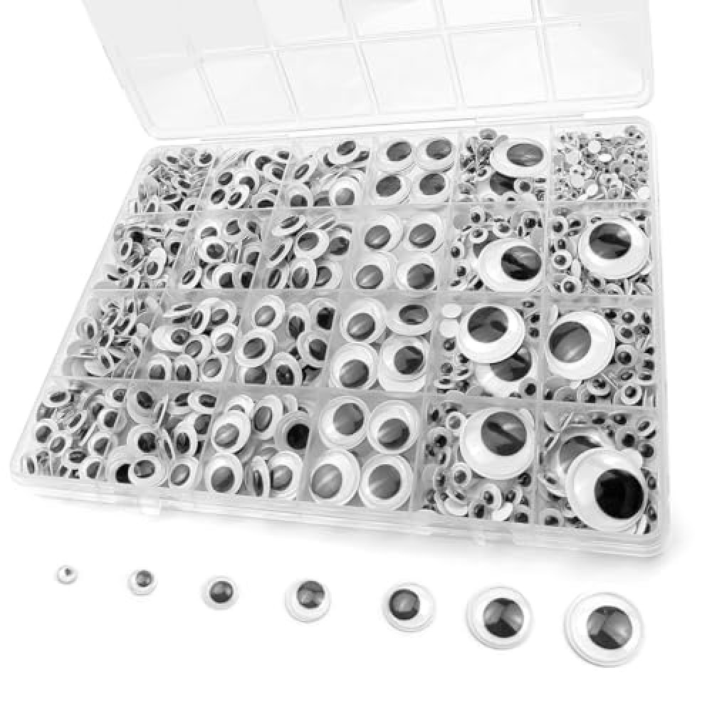 600 Pieces Googly Eyes with Self-Adhesive, 7 Sizes 4-20mm Mixed Packaging (Black)