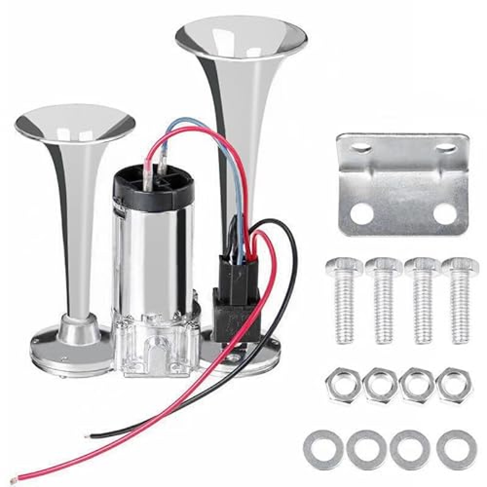 600DB Super Loud Dual Electric Air Horns Kit for Vehicles - With Compressor, 12V Waterproof Air Horns Replacement Kit, Car, Motorcycle, Truck, SUVs, Truck, Boats ，Automotive Accessories Universal for