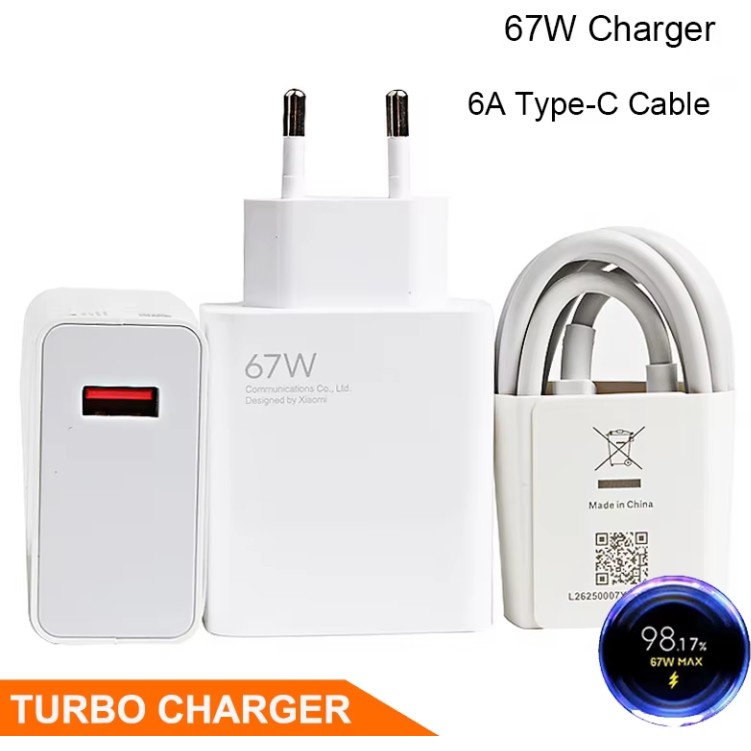 67W Turbo Saniye Göstergeli Hızlı Şarj Aleti + 6 Amper Type-C Kablo - Set - Beyaz Bilgisayar Çevirici ve Adaptörü Fiyatı