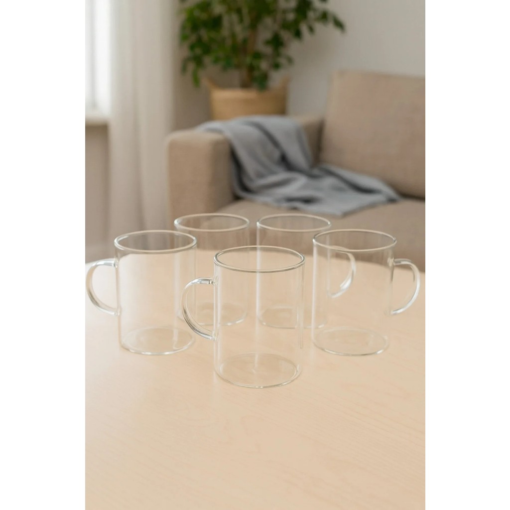 6'lı Çay Kupa Seti, Borosilikat Cam Kupa, 200 ml - Şeffaf Fincan / Bardak / Kahve Takımı Fiyatı